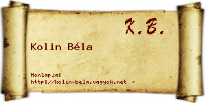 Kolin Béla névjegykártya